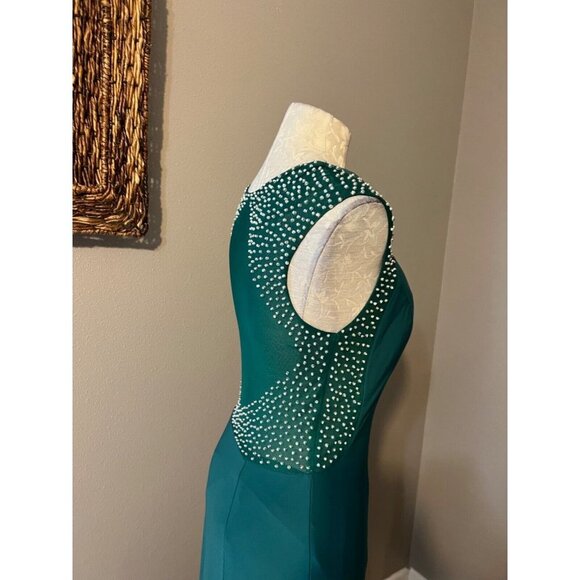 Jackie Jon Dress Emerald Green Silver 8 Stud Stretch Maxi Formal Party Event - Picture 10 of 11